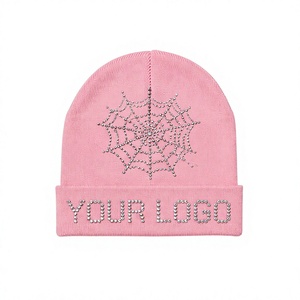 Custom <b>Cap</b> Rhinestone Spider Web Knit Beanie Hat Jacquard Rhinestone <b>Winter</b> Beanie Cuffed Beanie <b>for</b> Women & <b>Men</b> - Product Image 2
