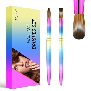 BQAN High Quality plating dazzle metals handle #2~#24 100% Pure Kolinsky Acrylic Nail art Brush Set Painting UV liner nail Brush