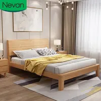 בית מיטת ריהוט מעץ מלא מודרני כפול או מלכת מסגרת בית שינה סט מבריק עץ אחסון מיטת
