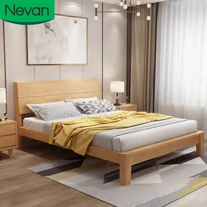 Mueble de cama de casa de madera sólida, marco doble o queen moderno, conjunto de dormitorio para el hogar, almacenamiento de madera brillante