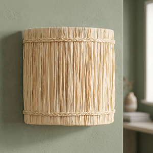 Natural Raffia <b>Wall</b> Lamp <b>with</b> Raffia Lampshade Bamboo Body for Living Room Application - Product Image 2