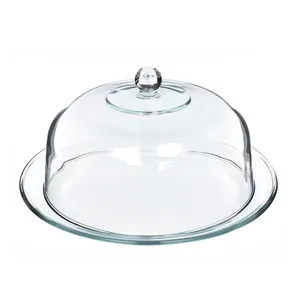 Glass Cake Display Cake Pedestal Stand with Cover Microwave Heating Oil Splash-proof Special Glass Cover for Kitchen