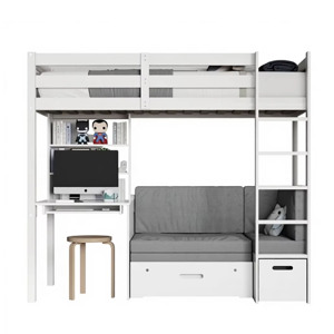 Lit superposé en bois massif avec tiroirs de rangement et bureau intégré, lit superposé double sur grand lit avec rangement en bois - Product Image 1