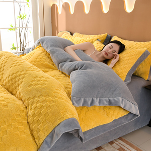 Sang trọng ấm cúng taffia sữa nhung 4pcs thiết lập Fluffy dày bedding Set tấm ga trải giường đôi Duvet cover gối cho mùa đông Vua Kích thước - Product Image 5