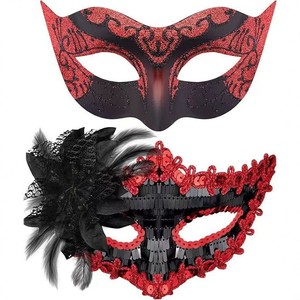 Masque de mascarade rouge à plumes brillantes pour femme, idéal pour Halloween, mariages, événements en boîte de nuit - Accessoire de fête couvrant les yeux - Product Image 5