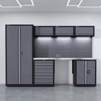 Système d'armoires à outils de garage en métal combiné, établi avec panneau perforé, éclairage LED, tiroirs verrouillables, capacité de charge de 500 kg, modulaire, Chine