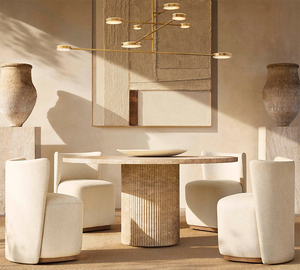 Nordic Luxury <strong>Table</strong> Living Room Furniture Round Beige Marble Stone Natural Travertine Travertine <strong>Dining</strong> <strong>Table</strong> - Product Image 1