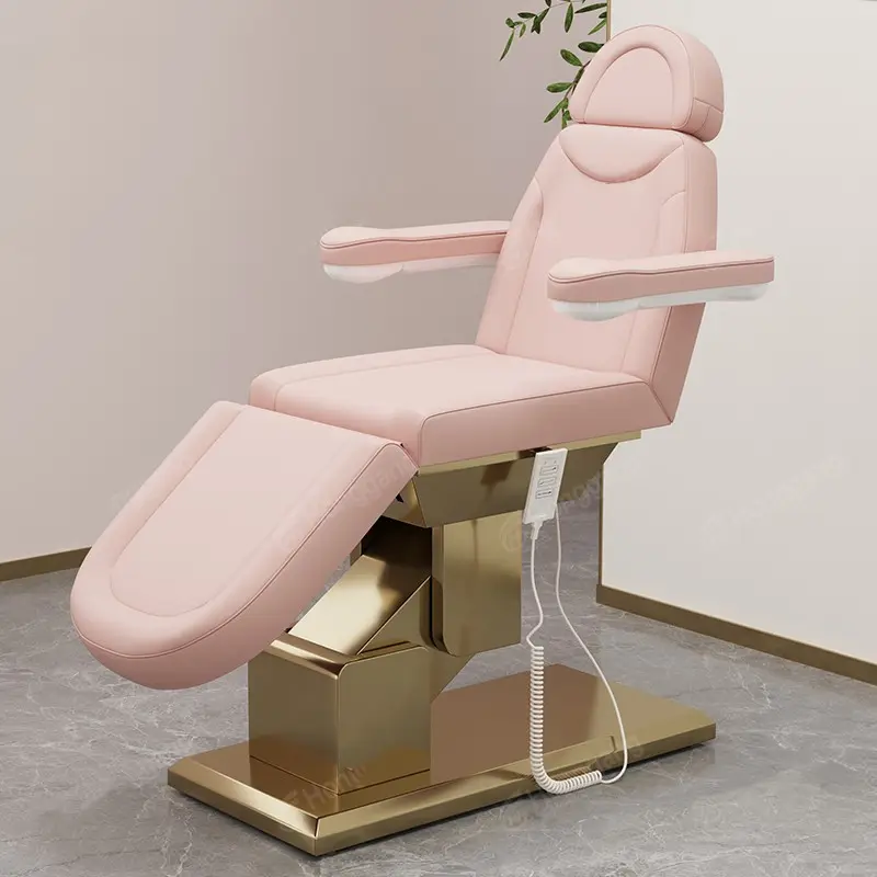 Mobilier de salon 3 moteurs à base métallique lit de massage électrique rose pour le visage spa spécial pour les salons de beauté