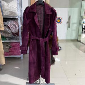 Cappotto Lungo Oversize in Vera <span class=keywords><strong>Pelle</strong></span> di Pecora, Giacca in <span class=keywords><strong>Pelle</strong></span> Scamosciata da Donna - Product Image 3