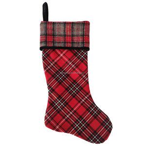 Wholesale Red Black Buffalo Plaid Christmas Stocking Baby Size With <strong>Paw</strong> <strong>Print</strong> and Meow &amp; Woof Embroidery for Holiday Season - Product Image 6