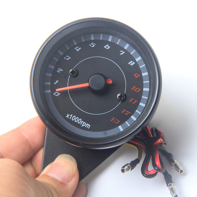 Retro Tachometer 12V LED Backlit 0-13000rpm Motorcycle Engine Gauge For Retrofit Upgrade Metal Black Shell