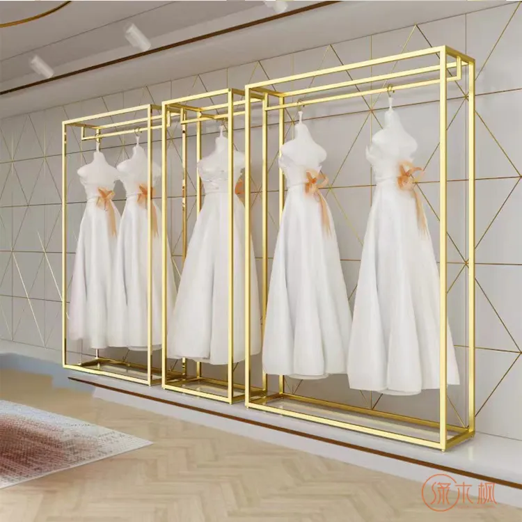 Porte-manteau en acier inoxydable pour magasin personnalisé Magasin de meubles pour mariage de luxe Affichage pour boutiques de vêtements pour robe de mariée en or