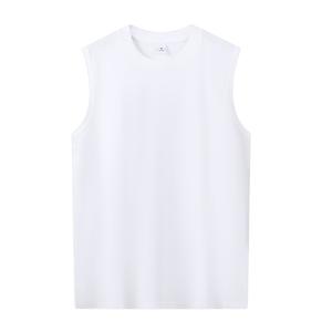 فيست رياضي رجالي أبيض من القطن الخالص للياقة البدنية وكرة السلة، تي شيرت بأكتاف عريضة بدون أكمام للارتداء الخارجي - Product Image 6