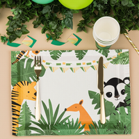 Safari Animaux Fournitures De Fête D'anniversaire Ensemble De Vaisselle Jetable Assiettes En Papier Tasses Serviettes