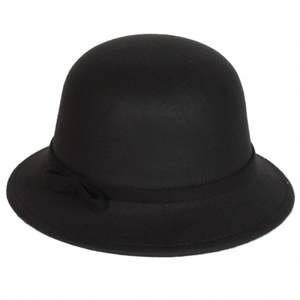 หมวกทรงเฟโดราสไตล์อังกฤษสำหรับผู้หญิง ทำจากผ้าสักหลาด อุ่นสบายสำหรับฤดูหนาว ขายส่ง - Product Image 5