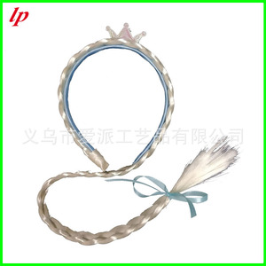 LPP4658 Braided <b>Wig</b> <b>Headband</b> With Feather Bowknot Tassel For Halloween Costume Kids Princess Dress Accessory - Product Image 2
