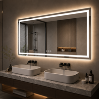 Miroir mural intelligent LED moderne sans cadre OEM, commande tactile, anti-buée, 3 couleurs réglables, pour salle de bain, salle de sport, hôtel, projet résidentiel