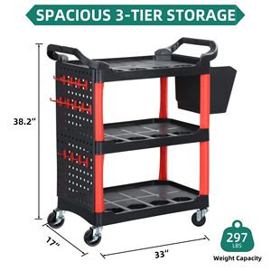 Carro de detalles automáticos con ruedas, carro de detalles rodante de 3 niveles con cubo colgante de ganchos largos, carro organizador de lavado de autos - Product Image 6