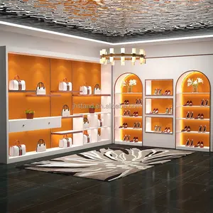 Lüks bayanlar ayakkabı dükkanı butik tasarım fikirleri ücretsiz tasarım ayakkabı ve çanta mağaza ışık ile vitrin rafı Metal ayakkabı vitrin