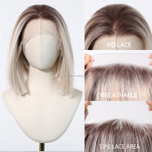 วิกผมตรงตรงลูกไม้ด้านหน้า13X6 HD ผมขาวไล่ระดับสีสำหรับผู้หญิงยุโรปและอเมริกา - Product Image 4