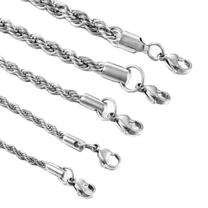 Cadena de Cuerda Trenzada de Acero Inoxidable Color Plata de 2/3/4/5MM, Collar Punk Impermeable de 16-30 Pulgadas, Joyería para Hombre y Mujer, Venta al Por Mayor - Product Image 3