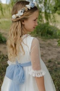 Vestidos Elegantes Personalizados para Niña de las Flores para Bodas, Media Manga con Lazo, <span class=keywords><strong>Vestido</strong></span> <span class=keywords><strong>Sencillo</strong></span> de Princesa para Fiesta de Cumpleaños, <span class=keywords><strong>Primera</strong></span> Comunión - Product Image 3