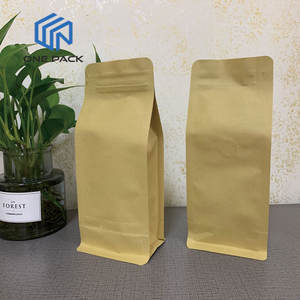 250g 500g 1kg <span class=keywords><strong>LWO</strong></span> MOQ Papel Kraft compostable impreso personalizado Cremallera vacía Fondo plano Bolsas de embalaje de granos de café - Product Image 1