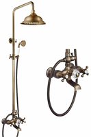 Robinet de baignoire mural en laiton antique de style téléphone avec double poignée, mitigeur de douche pluie à cartouche céramique pour villa