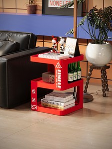 Mesa de Centro Pequeña Cuadrada de Hierro con Función Extraíble para Sala de Estar y Dormitorio, Diseño Artístico - Product Image 1