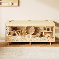 Cage à hamster en bois, grande cage pour animaux de 100 cm de large avec habitat de 50 cm de haut, panneaux en acrylique résistants à la mastication avec dessus ouvrable, enclos en bois