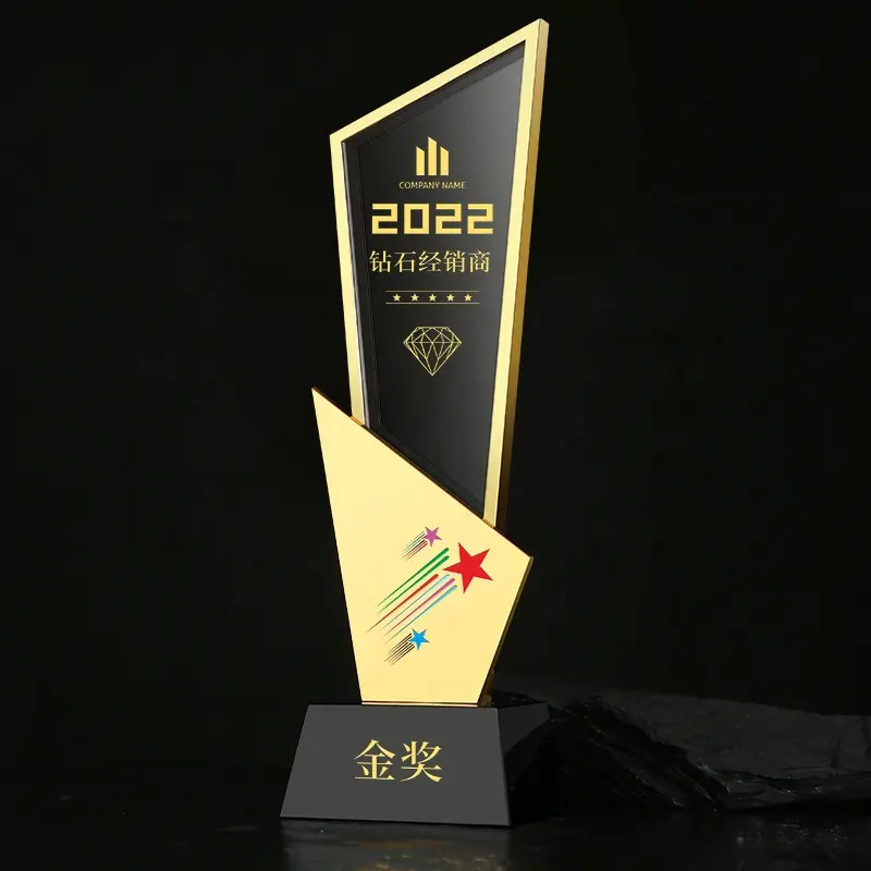 luxury presentation awards crystal glass trophy customized engraving metal trophy glass awards