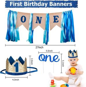 Guirnalda para Silla Alta de Bebé, Primer Cumpleaños, Decoración Azul para Fiesta de Niño - Product Image 3
