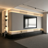 Système mural TV radial moderne de luxe avec base en marbre noir et rétroéclairage LED pour salon de villa