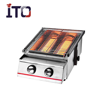 Barbecue portable ITO pour table, avec couvercle en acier inoxydable, 2 brûleurs infrarouges indépendants, cuisinière à gaz, barbecue d'extérieur sans fumée, jaune