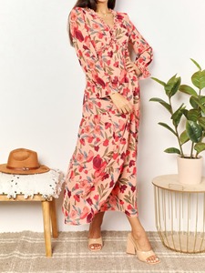 SUZHOU <span class=keywords><strong>VIVA</strong></span> VIXEN Abito lungo da donna con stampa floreale, scollo a V profondo, maniche lunghe a sbuffo, vita impero, balze a strati, traspirante - Product Image 6