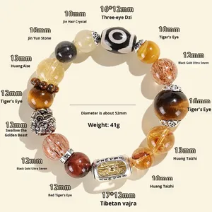 Bracciale KABA Jewelry in Pietra Occhio di Tigre, Oro Nero Super Seven, Design Originale Tre Occhi - Product Image 4