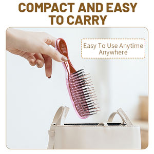Cepillo de pelo de nailon para desenredar electrochapado rosa a la moda personalizado de fábrica, cepillo de pelo pequeño portátil antiencrespamiento con dientes de seis filas - Product Image 2