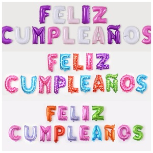 <span class=keywords><strong>Ballon</strong></span> en forme de lettre « Feliz Cumpleanos » de 16 pouces, vente en gros |   Ensemble de ballons en aluminium « Joyeux Anniversaire » espagnols pour la revente en magasin de fête - Product Image 1