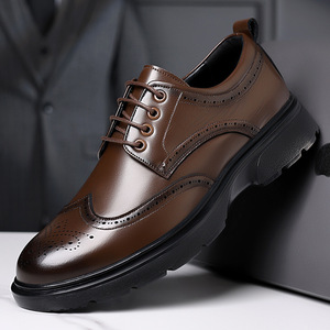 Chaussures Richelieu en cuir pour hommes, bout rond, à lacets, toutes saisons, pour mariage, habillées, semelle en caoutchouc amortie, motif uni, formelles et professionnelles - Product Image 5