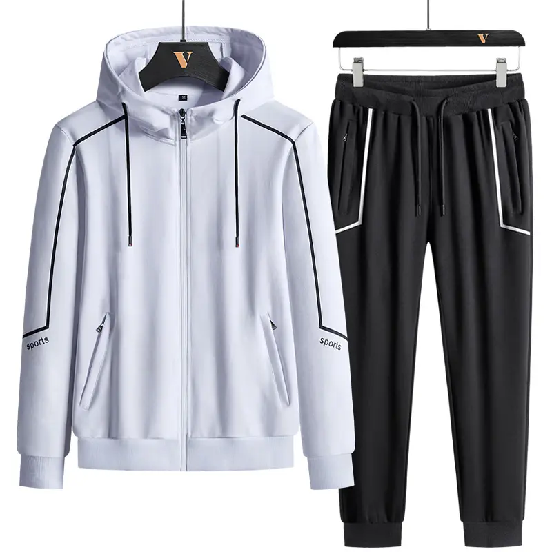 Custom Logo Cotton Polyester Sport Zipper Hoodie Sweatshirts Jogging Pants Track Suit Running Sportswear Men Plain Tracksuit Set