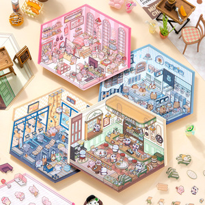 Simno 1.0 Fournitures de papeterie mignonnes de style coréen, scènes d'autocollants 3D pour créer un magasin, fournitures de scrapbooking DIY, artisanat artistique - Product Image 4