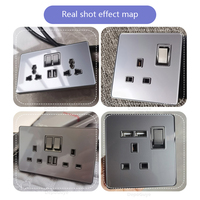 UK 13A Doublel prise électrique usb interrupteur d'éclairage mural, verre gris universel type-c 18W prise de courant à charge rapide intelligente