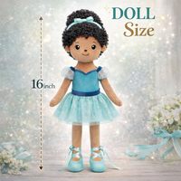 Peluche Ballerine Cheveux Bouclés Doux, Teinte Bleu Turquoise, Robe en Tulle Scintillant & Chaussures de Ballet, Décoration Polyvalente pour Zone Animaux & Chambres