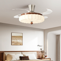 Lampe LED moderne 42 pouces Ventilateur de plafond Télécommande européenne rétractable pour haut-parleur Bluetooth pour salon BLDC Noir