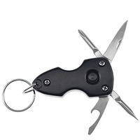 Outil multifonction 5 en 1 en acier inoxydable, porte-clés LED, mini tournevis, couteau de poche avec lampe torche, léger