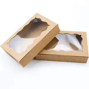 热卖白色棕色牛皮纸纸盒，带透明窗口饼干烘焙食品盒小礼品盒甜点容器