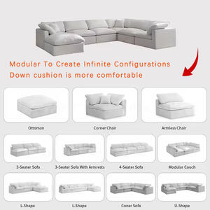 Juego de Sofás Cómodos de Estilo Moderno Muebles de Sala Sofá Seccional Modular en Forma de U con Relleno de Plumón y Tela de Terciopelo - Product Image 2
