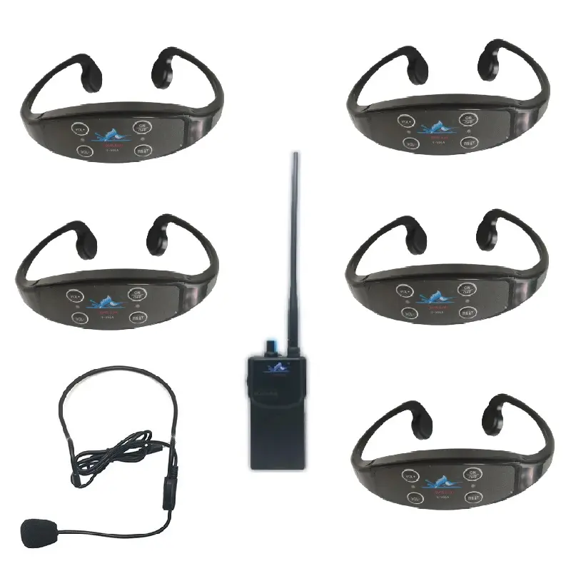 Swimming Communication System 1 FM Transmitter Walkie Talkie 5 Waterproof Wireless Bone Conduction Headphones Receiver