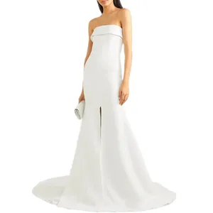 Off Shoulder White Wedding Dress Bridal Fashion Strapless Satin-crepe Gown Elegant Evening Dress