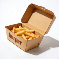Emballage à emporter pour frites de barbecue en carton ondulé biodégradable, écologique, avec logo personnalisé en relief bronzé, conception gratuite